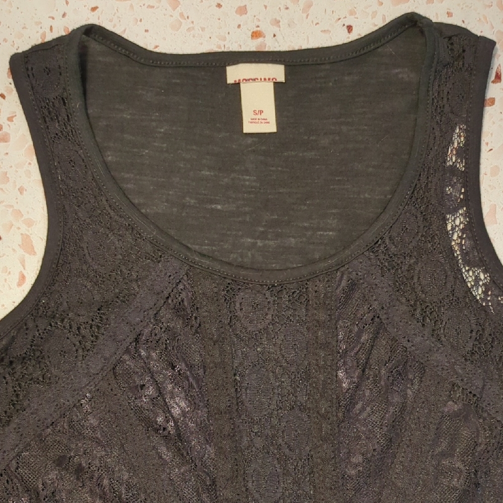 Mossimo | Black Lace Front Long Tank Top Knit Back Sheer Lace | S